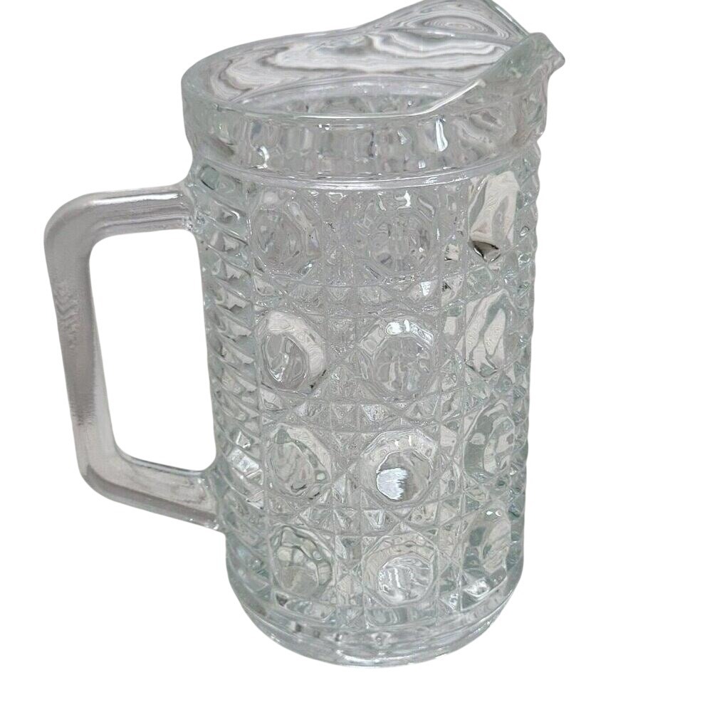 Indiana Glass Whitehall Pitcher Clear Cubist Vintage Mid Century‎ Modern Pressed